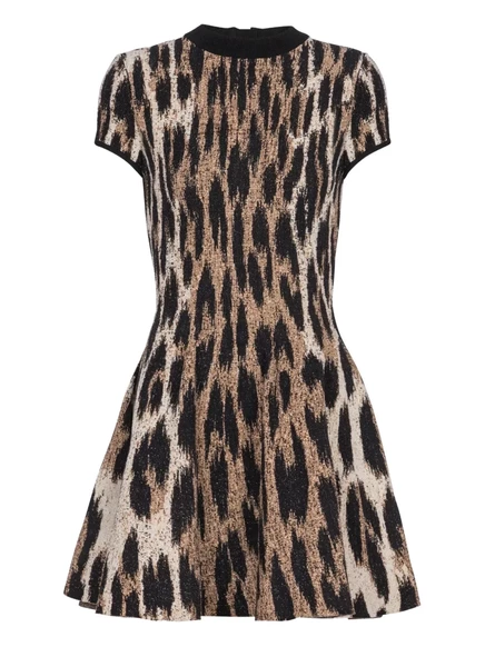 Леопардовое жаккардовое платье Balmain brown