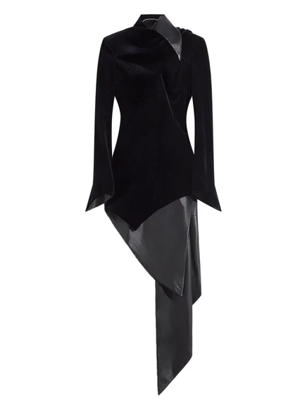 Женское бархатное платье Mugler, асимметричное, чёрное