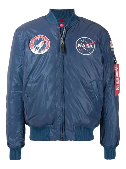 Мужской бомбер Alpha Industries с нашивкой NASA, синий