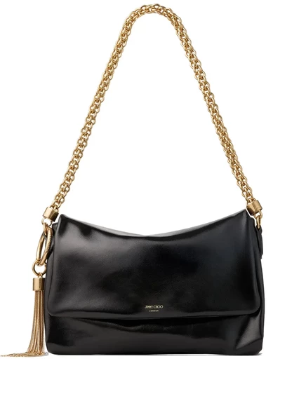 Сумка через плечо с клапаном на цепочке и кисточкой от Jimmy Choo Callie black