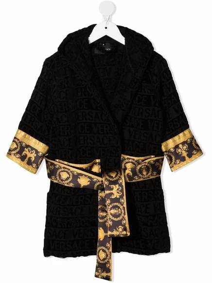 Детский халат Versace Kids I Love в стиле барокко с капюшоном black