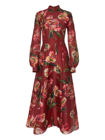 Женское платье Carolina Herrera с тюльпанным принтом, красное