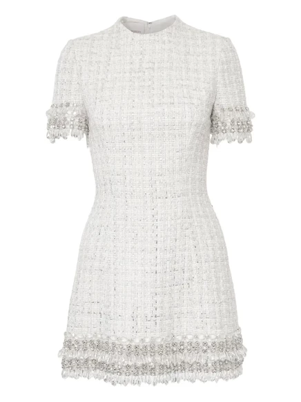 Мини-платье из твида Carolina Herrera, расшитое бисером white