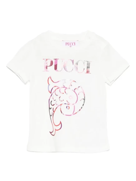 Детская хлопковая футболка PUCCI Junior с логотипом, белая