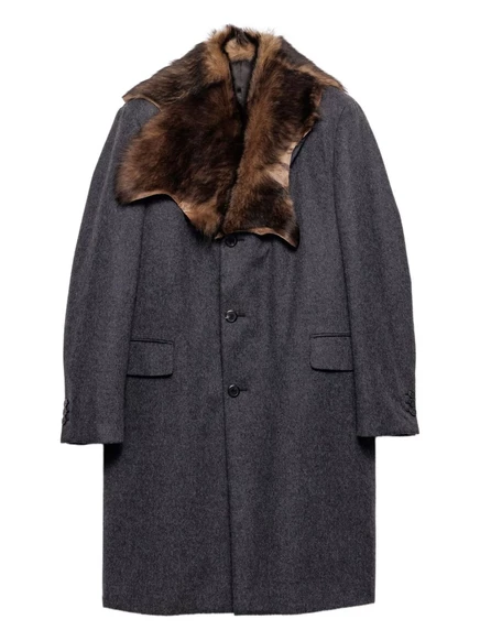 Шерстяное пальто с воротником из овчины Prada grey