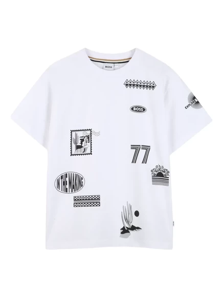Футболка для мальчиков BOSS Kidswear с принтом, белая