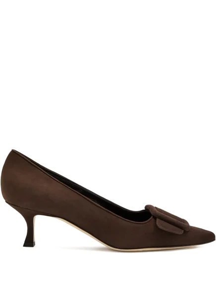 Замшевые туфли-лодочки Manolo Blahnik с пряжкой 50 мм и украшением brown