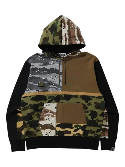 Пуловер с капюшоном в стиле пэчворк BATHING APE® green