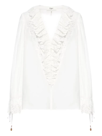 Блузка с оборками Chloé broderie-anglaise white