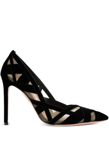 Туфли-лодочки из бархатной сетки Aquazzura 105 мм black
