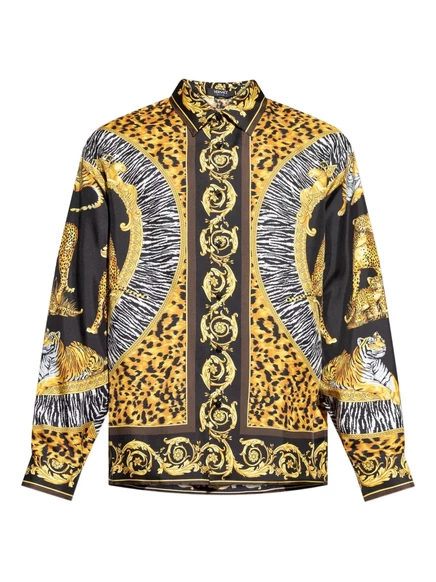 Рубашка с тигровым леопардовым принтом в стиле барокко от Versace yellow