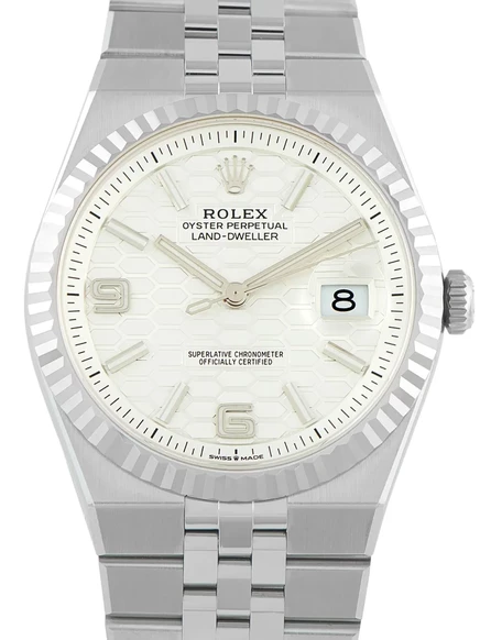 Мужские часы Rolex Oyster Perpetual Land-Dweller 40 мм с рифленым безелем, белые