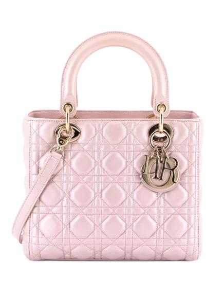 Сумка Lady Dior, бывшая в употреблении у Кристиана Диора, сумка Cannage Quilt из металлической кожи среднего размера pink