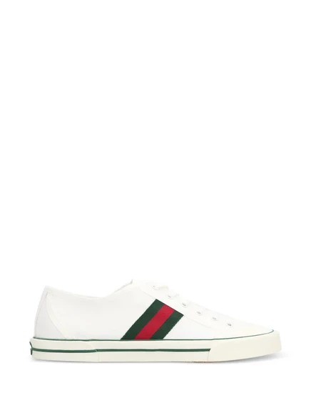 Мужские кроссовки Gucci с полоской, белые с зеленой отделкой