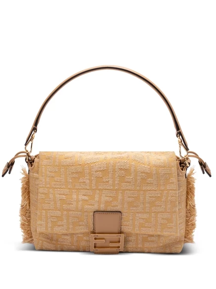 Холщовая сумка через плечо с бахромой FENDI Zucca Mamma neutrals