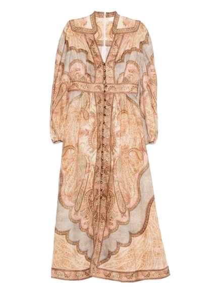 Женское платье Zimmermann Wanderlust с V-вырезом, бежевое