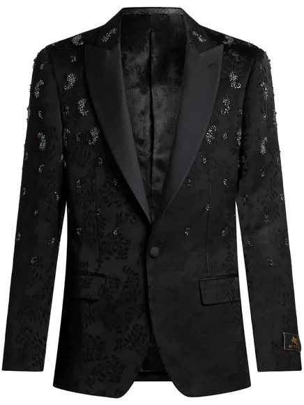Мужской однобортный пиджак Etro жаккардовый, черный