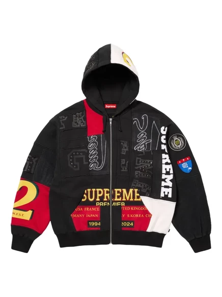 Мужское худи Supreme Patchwork на молнии, черное