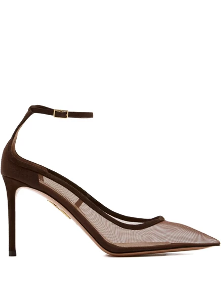 Сетчатые туфли-лодочки Aquazzura 85 мм Love Affair с ремешком на щиколотке brown