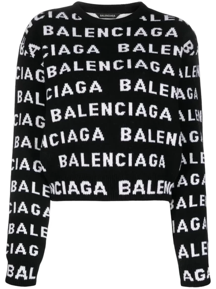 Джемпер с круглым вырезом и логотипом Balenciaga intarsia black