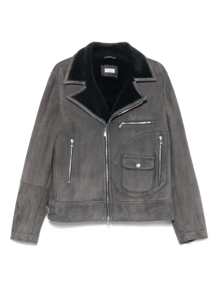Мужская байкерская куртка Brunello Cucinelli из замши, серая