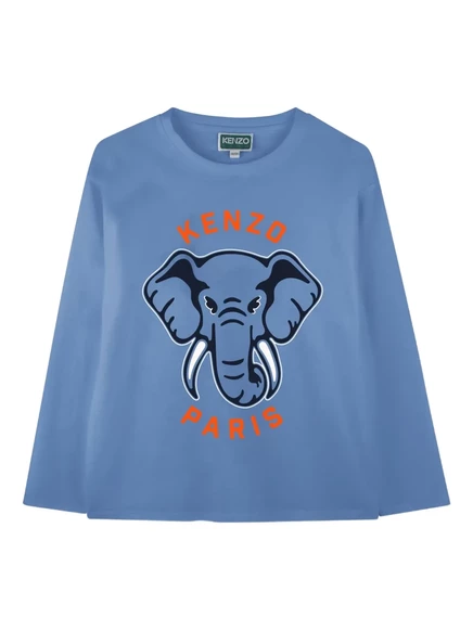 Футболка с длинным рукавом и рисунком слона Kenzo Kids blue