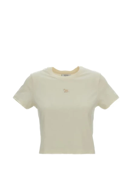 Женская футболка Maison Kitsuné с патчем Baby Fox укороченная, светло‑бежевая