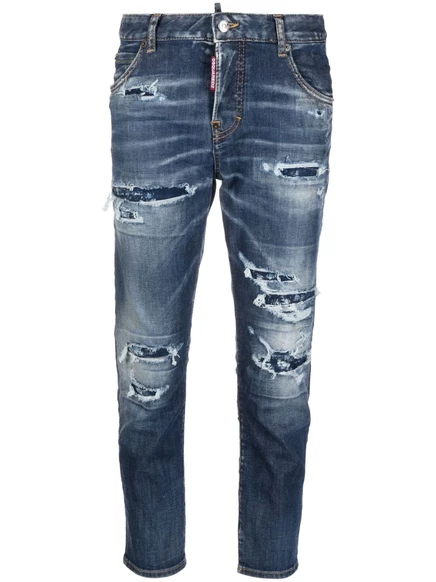 Женские укороченные джинсы DSquared2 с нашивкой, голубые