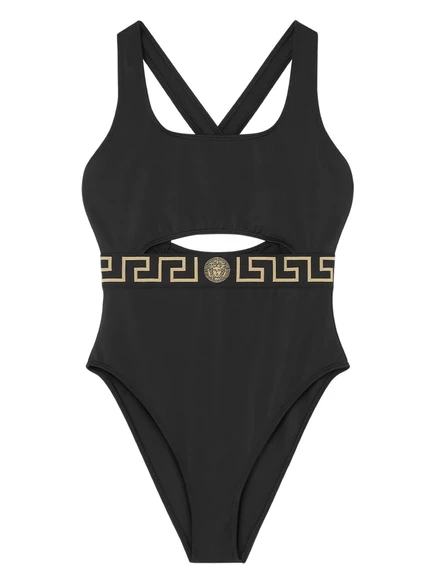 Женский слитный купальник Versace Greca Border, черный