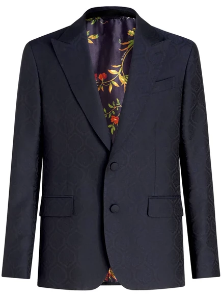 Однобортный блейзер ETRO с отворотом-козырьком blue