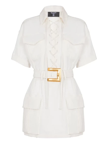 Холщовое мини-платье Balmain white