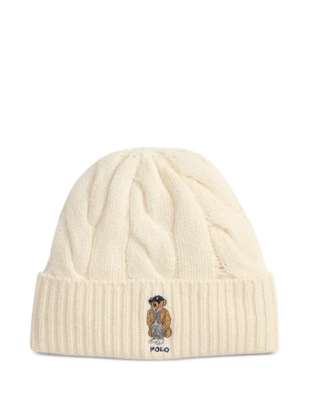 Женская вязаная шапка Polo Ralph Lauren косы, кремовая