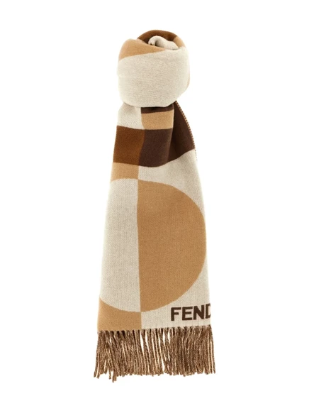 Женский шарф Fendi жаккардовый с бахромой, коричневый