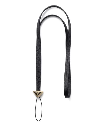Кожаный ремешок для телефона с треугольным логотипом Prada black