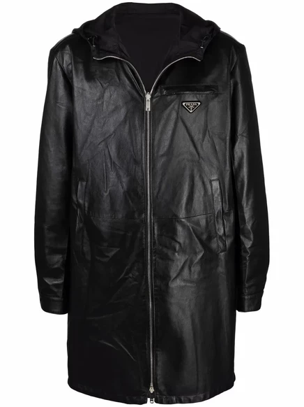 Кожаное пальто Prada на молнии black