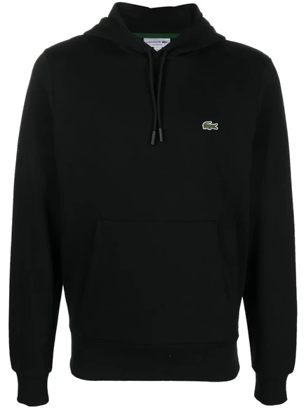 Мужское худи Lacoste хлопковое с логотипом, черное