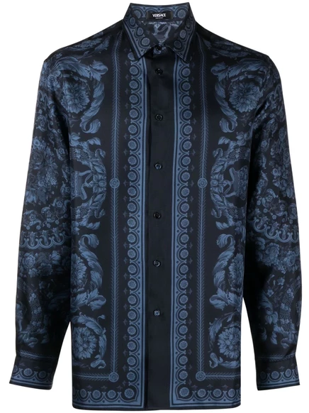 Мужская рубашка Versace Barroco из шелка, синяя