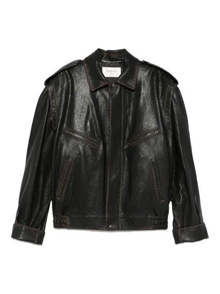 Мужская кожаная куртка Saint Laurent на молнии, коричневая