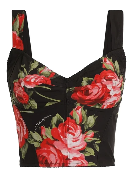 Женский топ Dolce & Gabbana с цветочным принтом, черный
