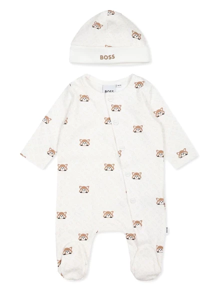 Пижама для мальчика Boss Kidswear с животным принтом, бежево-белая