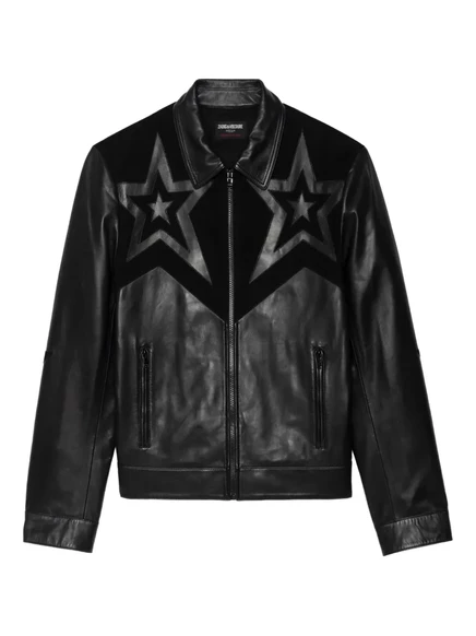 Мужская кожаная куртка Zadig & Voltaire Star со звездами, черная