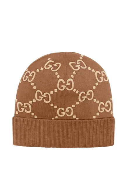 Унисекс шапка Gucci GG-jacquard кашемировая, коричневая