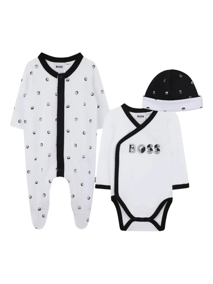Комплект комбинезонов Boss Kidswear, 3 шт., белые в горошек