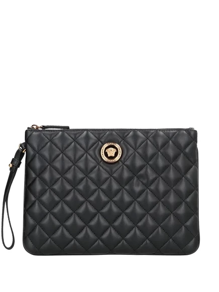 Женский клатч Versace стеганый кожаный, черный