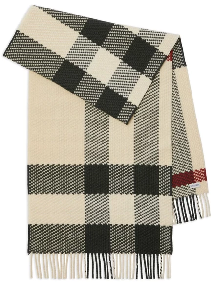 Шарф Burberry шерстяной в клетку, бежево-черно-красный