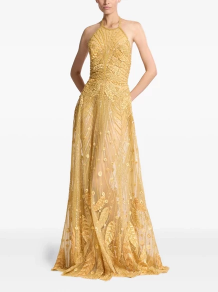 Женское платье Elie Saab с вышивкой, золотистое