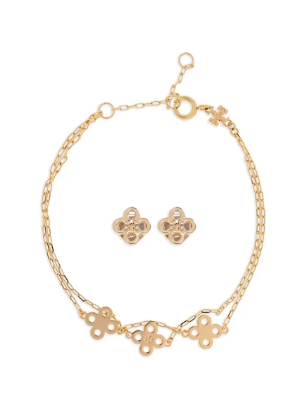 Комплект Tory Burch: серьги и браслет, золотистый