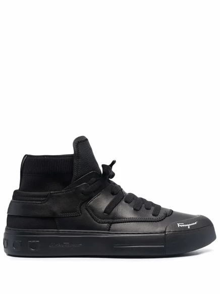 Кожаные кроссовки с высоким берцем от Ferragamo black