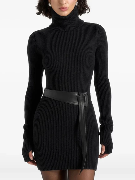 Вязаное мини-платье-водолазка Manière De Voir Kalia с высоким воротом и поясом black