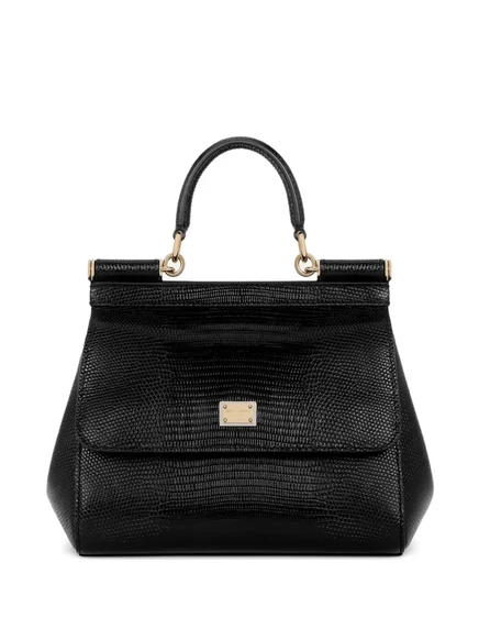 Сумка-тоут из тисненой кожи Dolce & Gabbana medium Sicily с верхней ручкой black